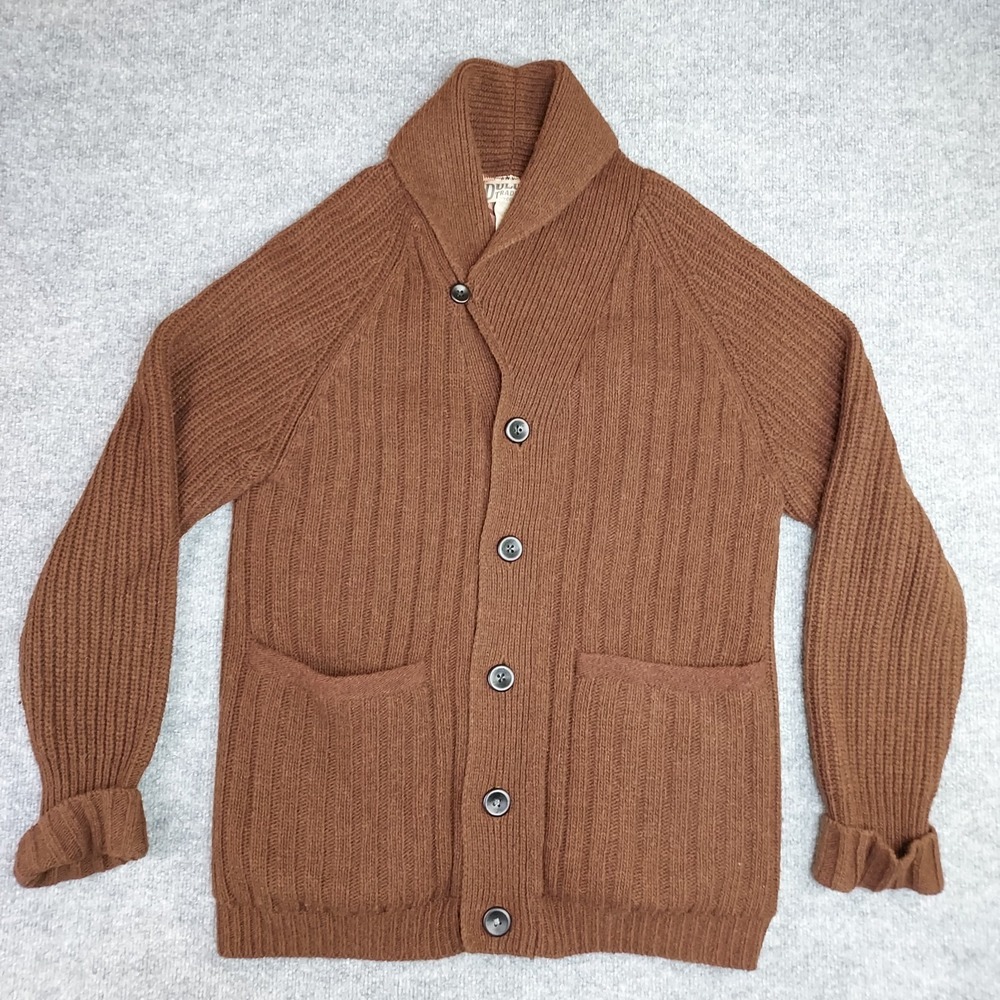 Duluth Trading Co Cardigan Sweater Mens Medium Brown Wool Alpaca Plaid Lined EUC